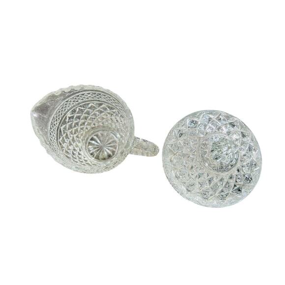 Anchor Hocking Wexford Crystal Clear Cut Glass Cream & Sugar Set Vintage - Picture 15 of 16